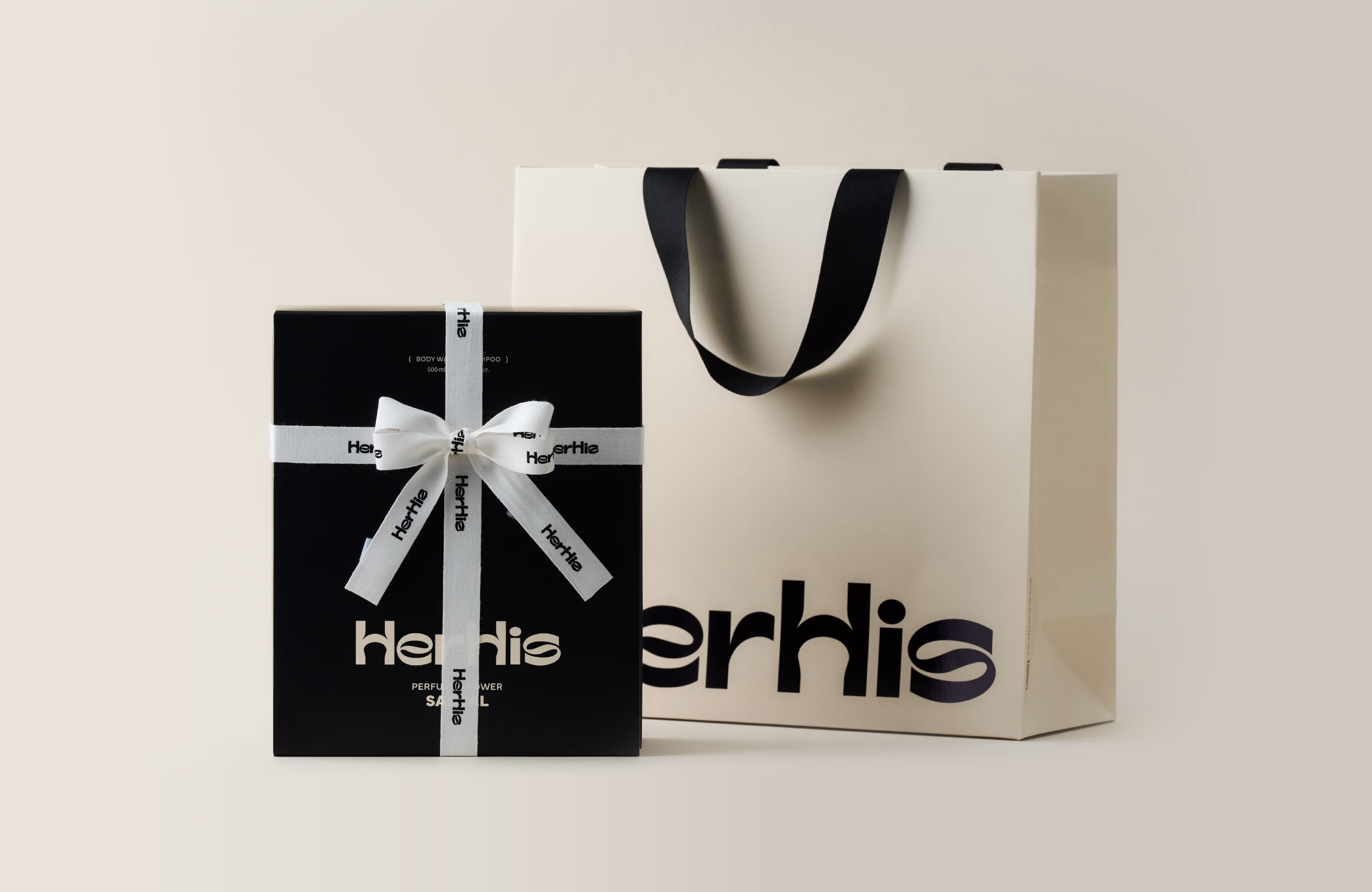 Gift box, printed ribbon, retail bag